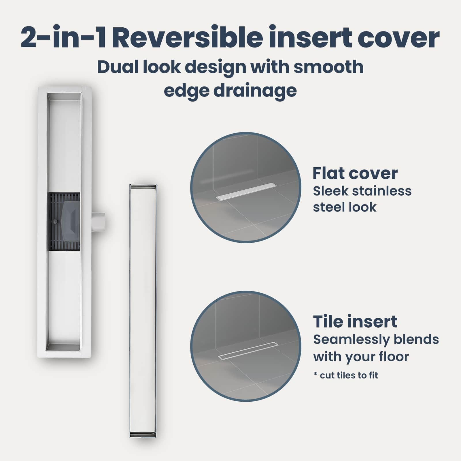 vidaXL Drenaggio Doccia 2 in 1 Argento 60 cm Acciaio Inox 304, Stile per Il Bagno, Scarico Doccia Moderno, Soluzione idraulica, Accessori per Il Controllo dell'Acqua
