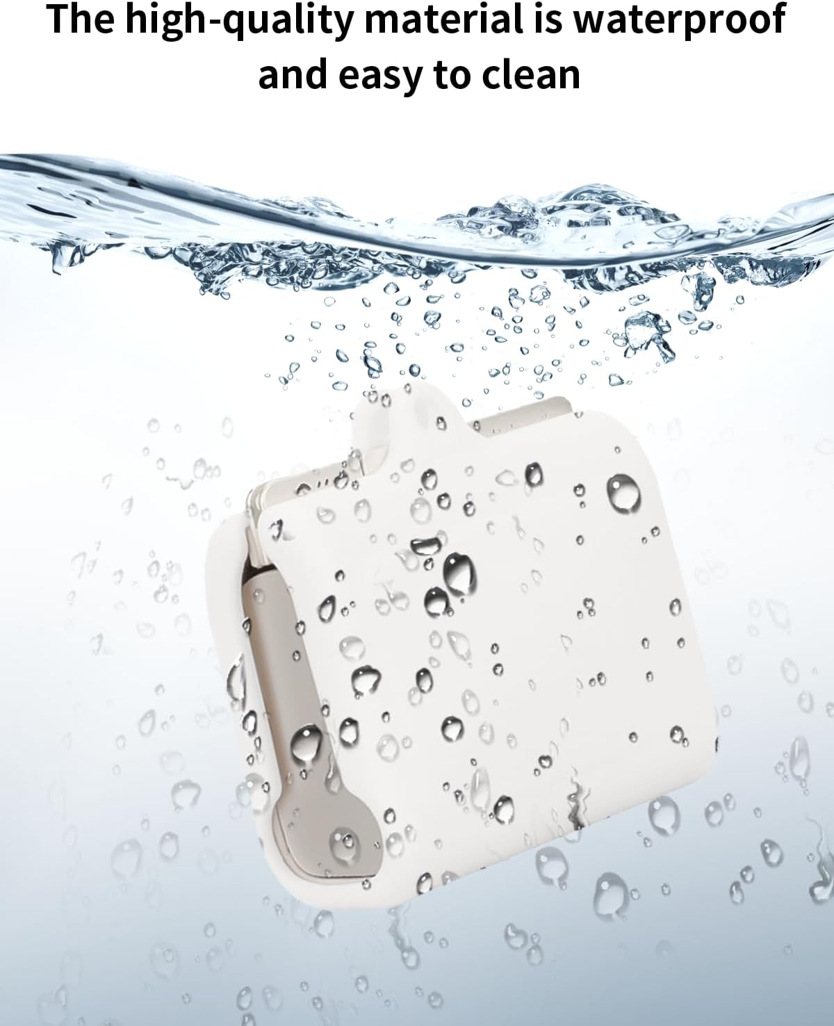Image showing the silicone case submerged in water, demonstrating its waterproof and easy-to-clean properties.