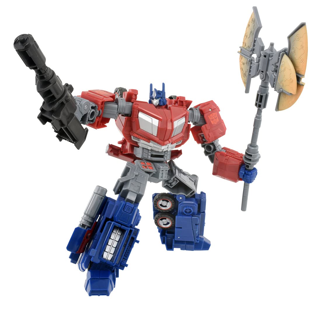 Side-by-side comparison of Optimus Prime in robot mode and Cybertronian truck mode.