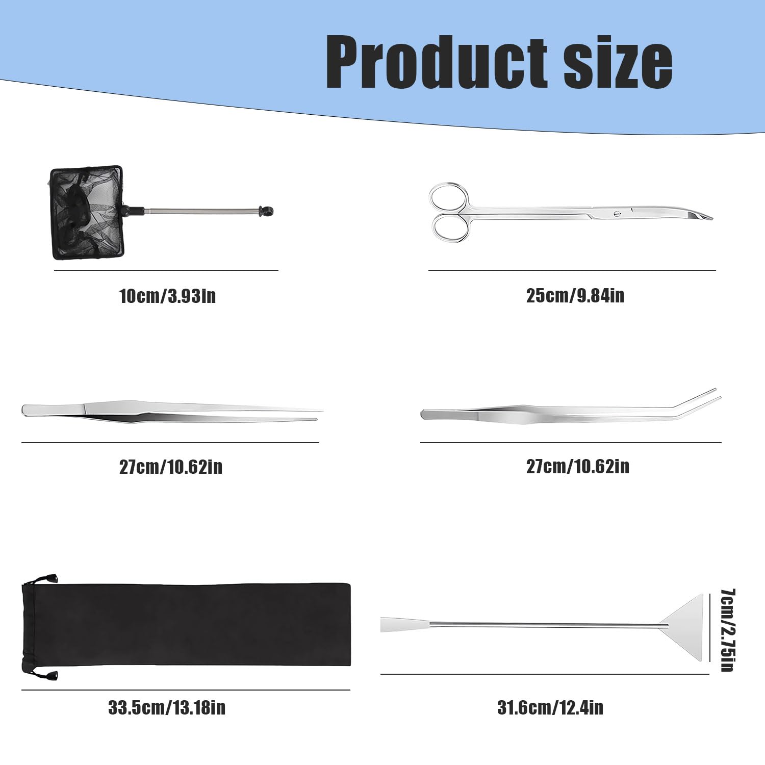 RYAN Accesorios Acuario 4 en 1 de Acero Inoxidable para Acuario Aquarium Aquascaping Kit Pinzas Tijera espátula Juego de Herramientas para Peces y Plantas Acuáticas