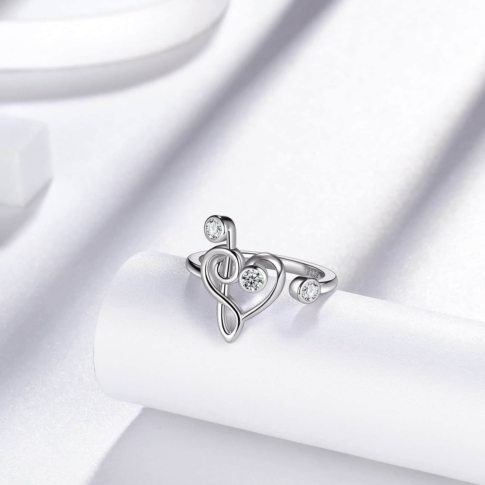 Aurora Tears Musikalische Note Einstellbare Ringe Harfe Violinschlüssel Offener Ring Schmuck für Frauen und Mädchen DR0131W-T