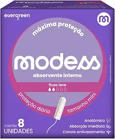Absorvente Interno Modess Mini Fluxo Leve com 8un Evergreen