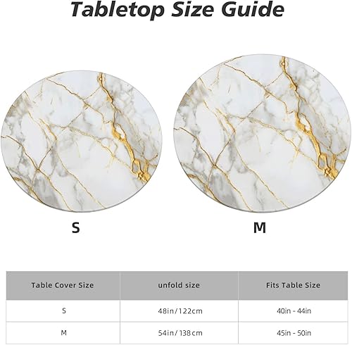 Miniatura 3 de Mantel redondo de mármol blanco dorado con borde elástico, mantel decorativo para el hogar, cocina, comedor, fiesta, S (se adapta a 40-45 pulgadas)
