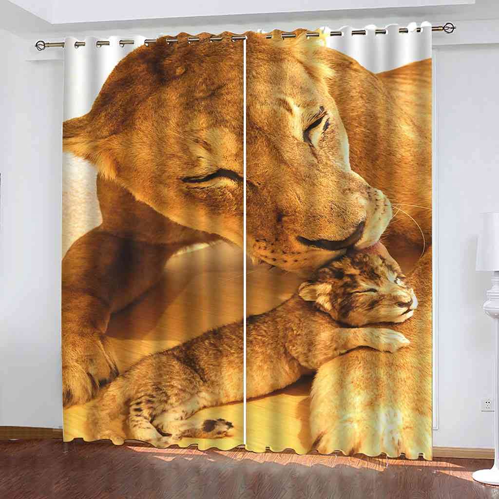 Rideau occultant lion 140x160 cm lot de 2 isolant thermique et phonique pour chambre d'enfant
