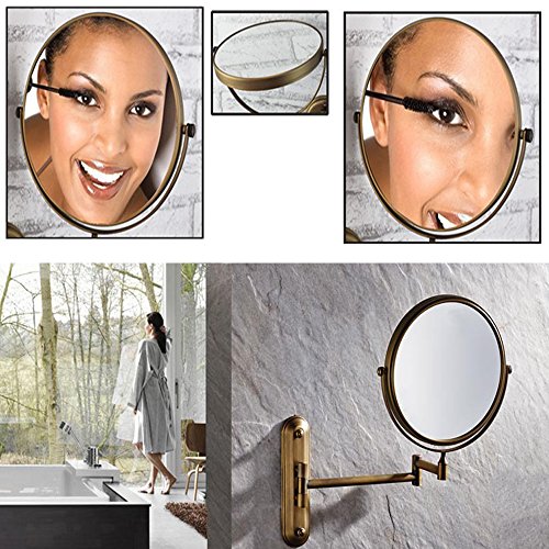 Kihappy 360° Swivel Extendable Bathroom Two-Sided Wall Mount Magnification Mirror (Brass, 8'', 3x Magnify)