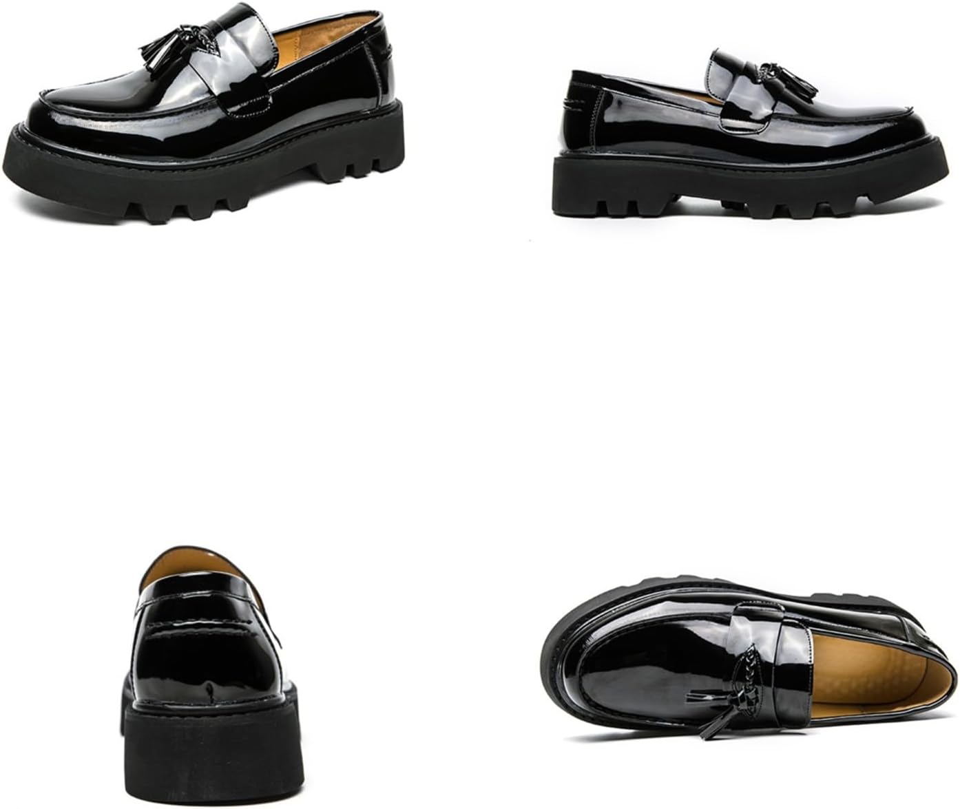 Men's Patent Leather Slip-On Tassel Dress Platform Loafers Casual Non-Slip Penny Fo... - Image 5