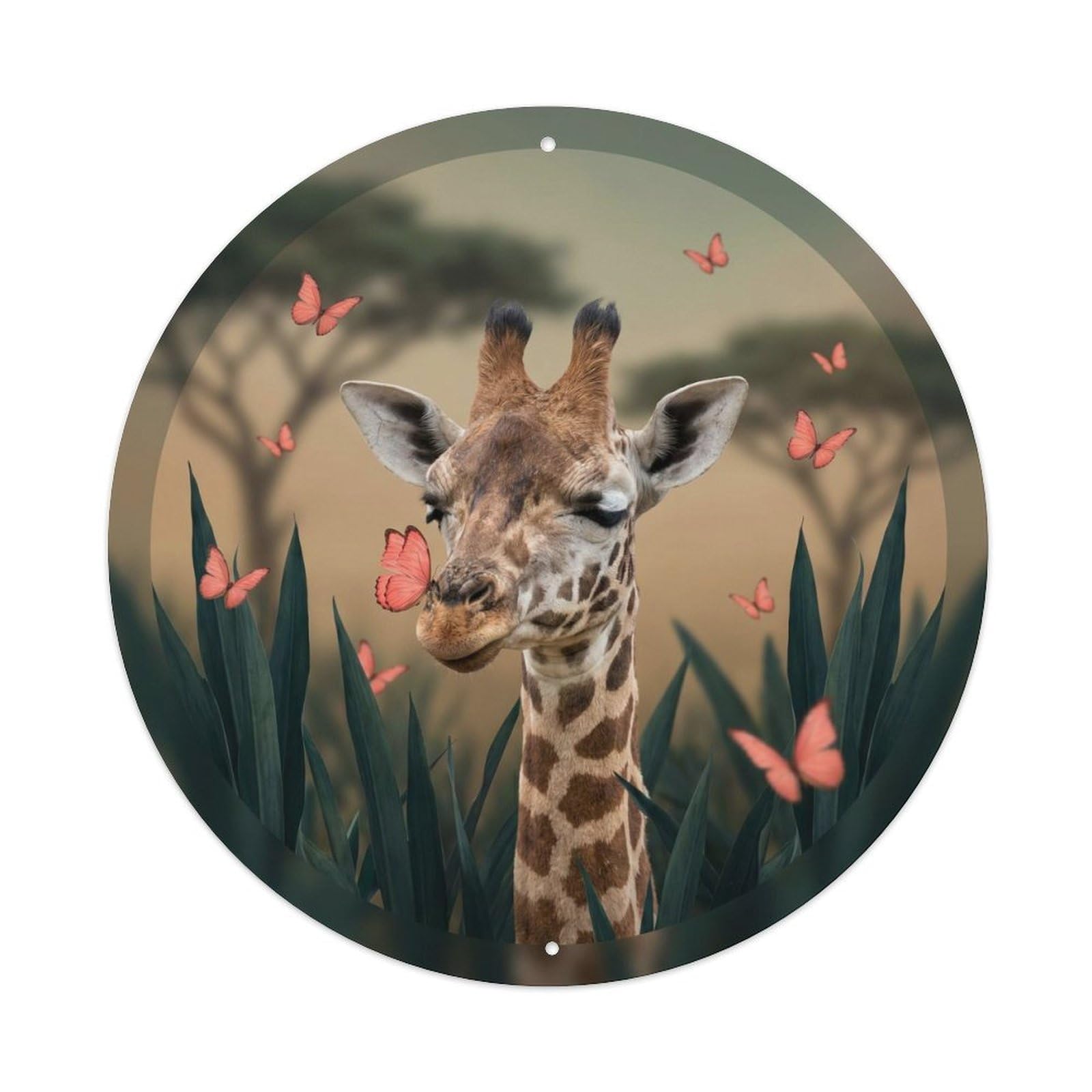 Giraffe Calf Zen Wildlife Safari Animal Calm Nature Portrait Metal Tin Sign Plaque Wall Decor for Cafe, Man Cave, Club Bar, Office, Home Garden Round Metal Poster 8x8Inch
