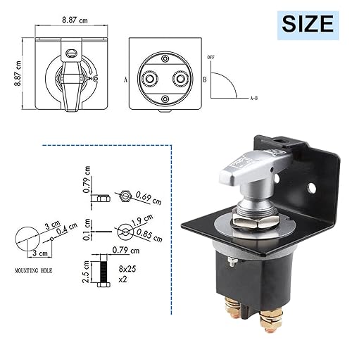 Miniatura 4 de Interruptor de desconexión de batería 20247 con placa de bloqueo, interruptor de desconexión maestro de disco de 500 A 12 V, polaridad negativa,