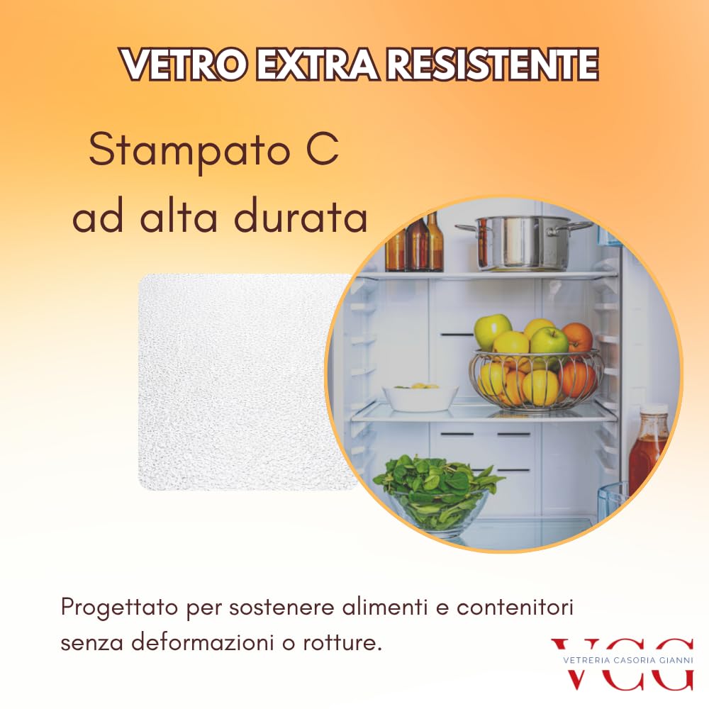 Ripiano Frigorifero Universale in Vetro Stampato C Opaco 47x27 cm 4mm | Mensola Vetro Frigo Extra Resistente Bordo Lucido | Ricambio Universale per Frigorifero