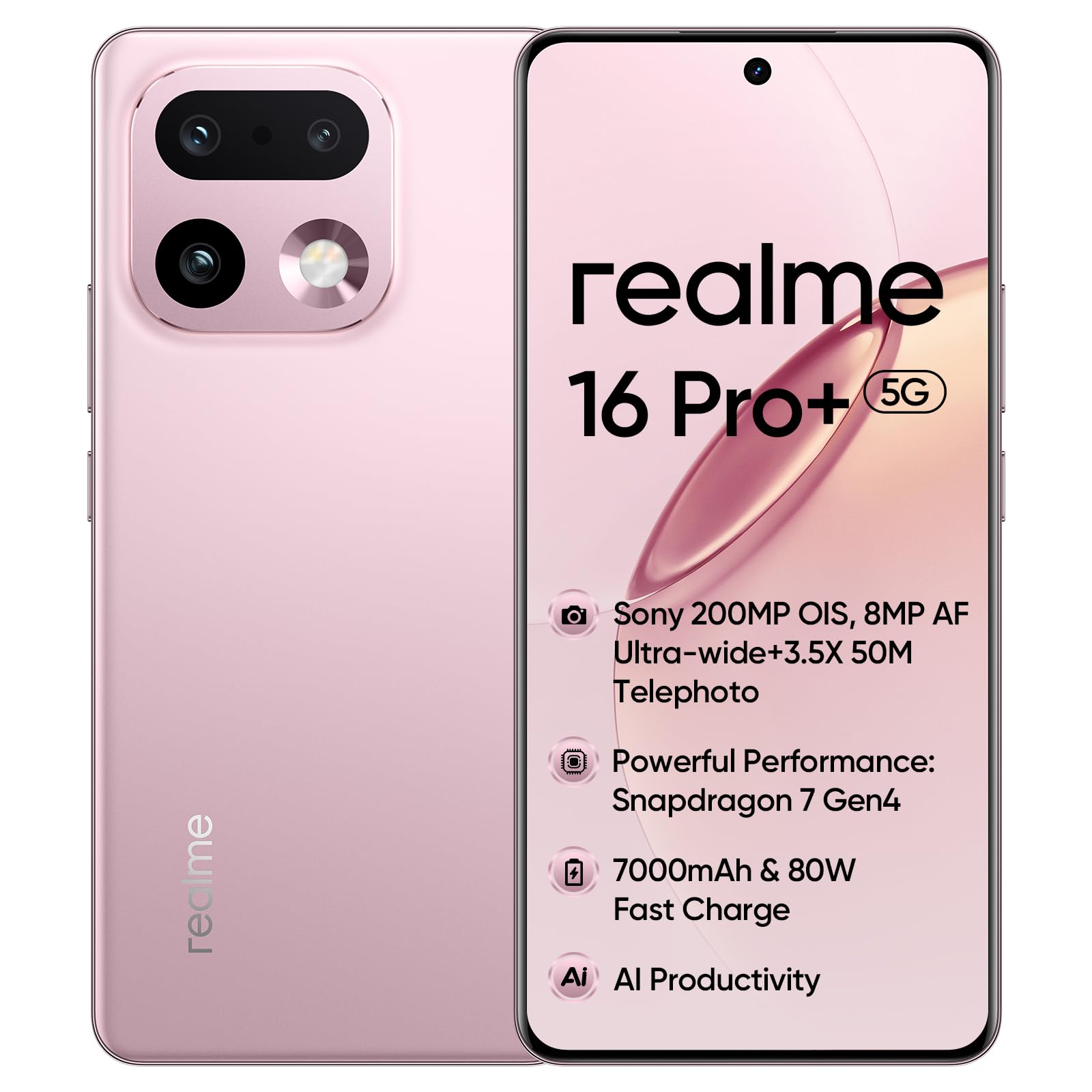 realme 16 Pro+ 5G, Smartphone 12+256GB, Qualcomm Snapdragon 7 Gen 4, 200MP OIS, Curved Display 6.8“ 144Hz, Battery 7000mAh, IP69 Camellia Pink-image-46