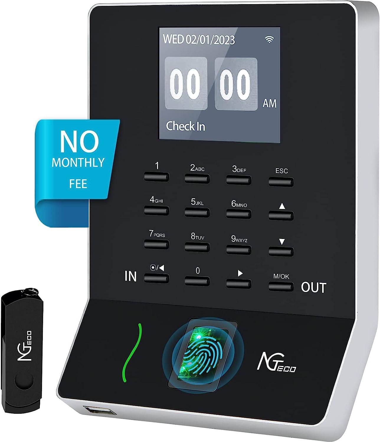 NGTeco WiFi Pointeuse pour Employés Petite Entreprise, W2 WiFi Biométrique Pointeuse à Empreinte Digitale, pointeuse horaire Personnel avec APP pour iOS Android (Français)