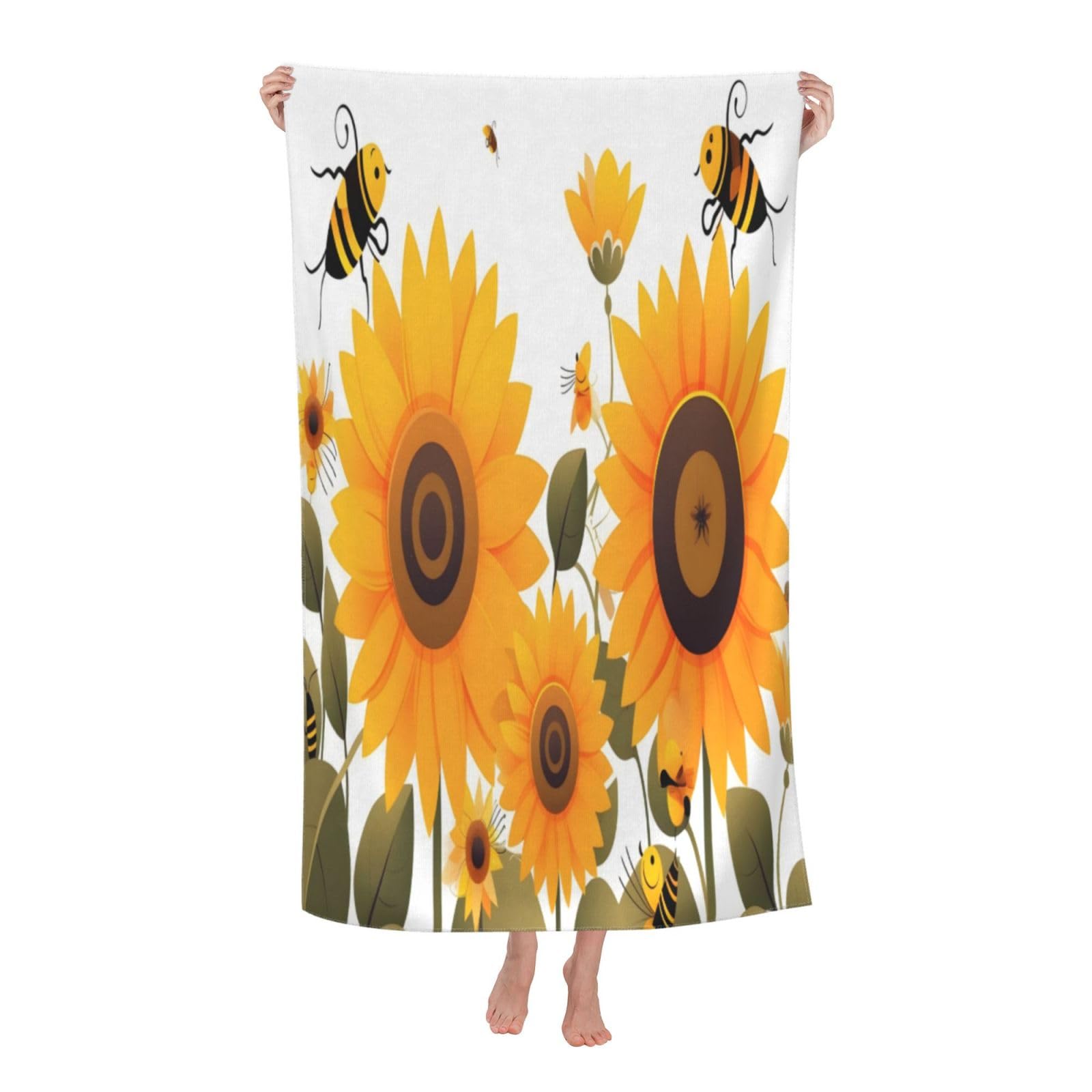 LSRCPD Beach Towels Sunflowers And Bee Pool Travel Camping Yoga For Adults Women 80X130Cm