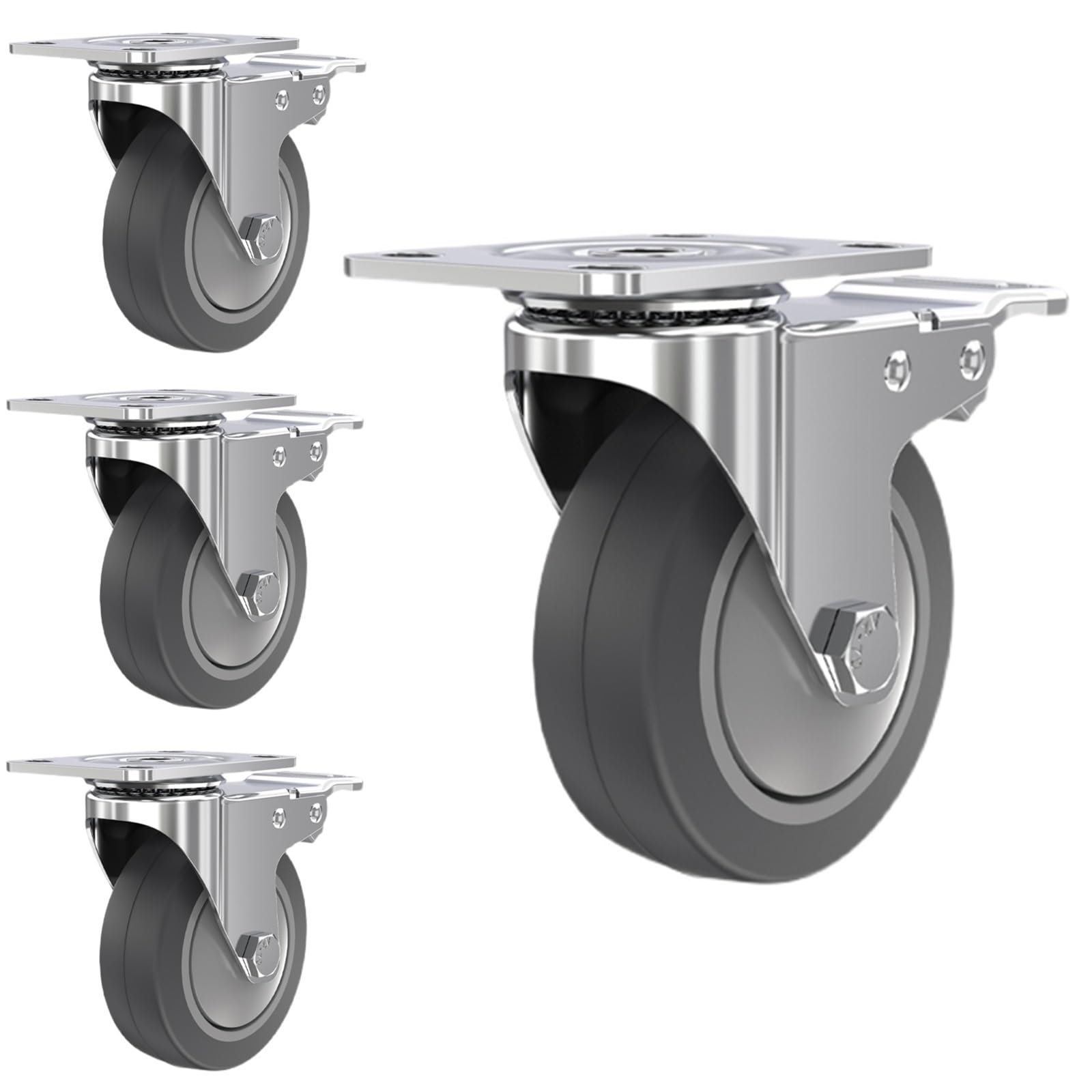 4 Ruote per Il Trasporto con Freno, Pivottanti per Mobili In Gomma Piccola, Ruota Girevole con Perno Filettato, per Veicoli per La Movimentazione Dei Materiali (Color : 4 caster (with brake), Size :