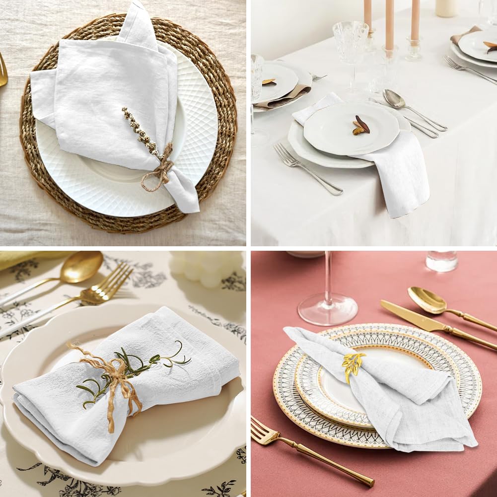 Stoffservietten, Weihnachten Leinenservietten, 24er Pack Set (12 Stück Baumwoll Servietten + 12 Stück Serviettenringe) für täglichen Gebrauch/Küche/Zuhause/Party/Hochzeiten 40x40cm