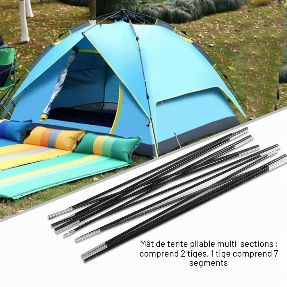 Lot de barres de support de tente en fibre de verre de 4 m - Support pliable pour auvent - Pour le camping et la randonnée