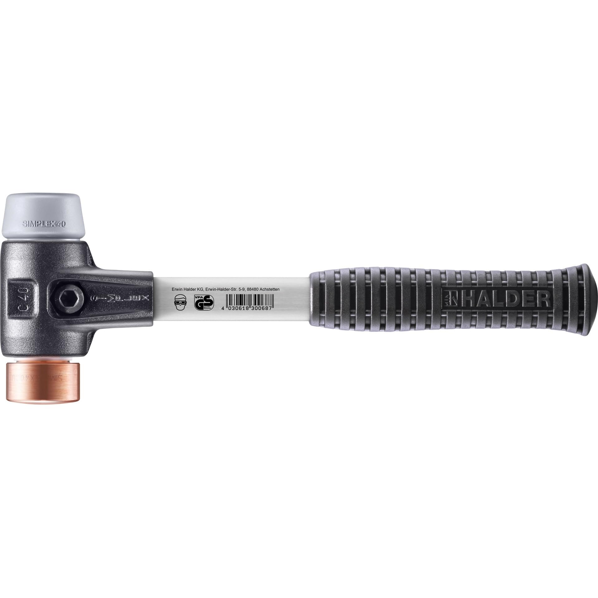SIMPLEX-Schonhammer, TPE-mid/Kupfer; mit verstärktem Tempergussgehäuse und Fiberglasstiel | D=40 mm | 3734.040