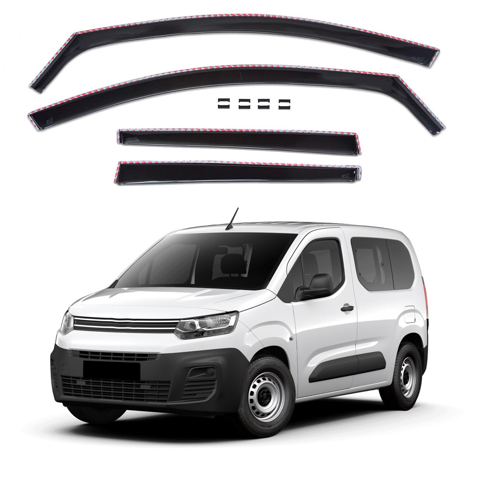 J&J AUTOMOTIVE GD Déflecteurs d'air et de Vent pour Citroen Berlingo Depuis 2018 4pcs, Teintés, Avant et Arrière, Aérodynamique