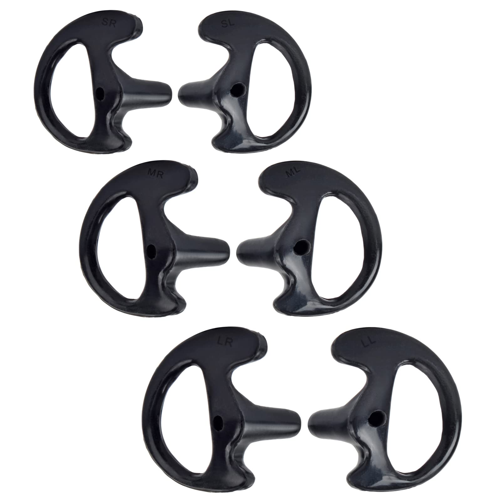 HYS Black Soft Earmold Replacement Ear Pieces - Flexible Open Ear Insert Earbuds for Transparent Air Acoustic Earpiece Headset - Large, Medium, Small