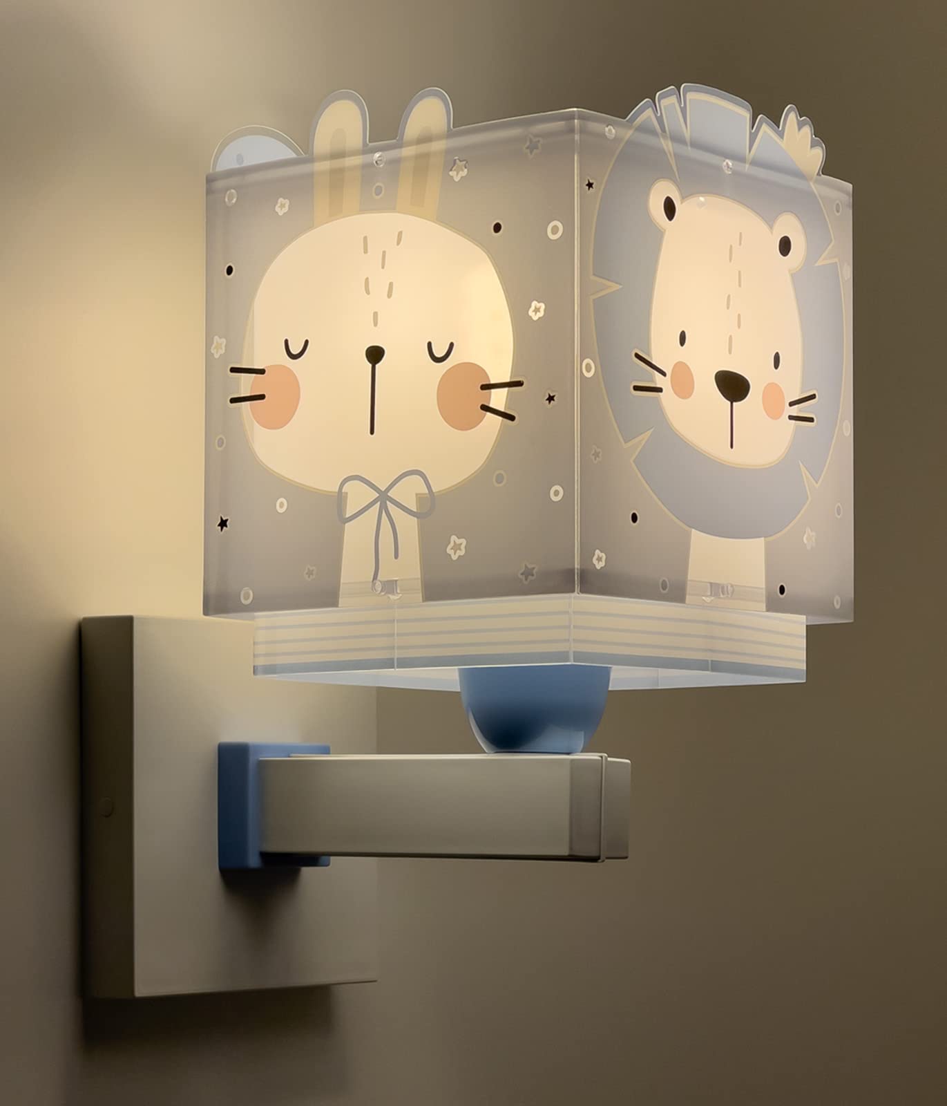 Dalber Lámpara Aplique Infantil De Pared Baby Jungle Jungla Oso León Tigre Conejo Azul, 63119T, E27