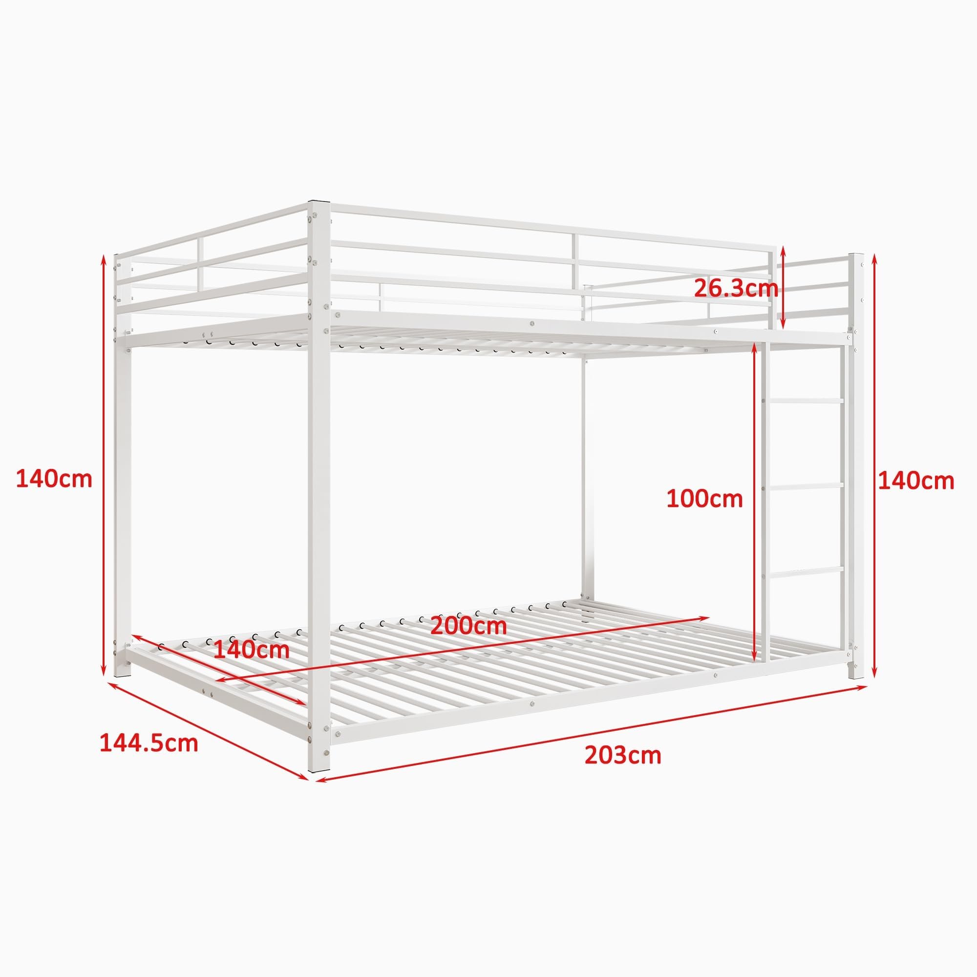 Moimhear Cama de hierro, 140 x 200 cm, camas infantiles, literas de hierro, literas de hierro en forma clásica, color blanco, 140 x 200 cm, WX000125-6