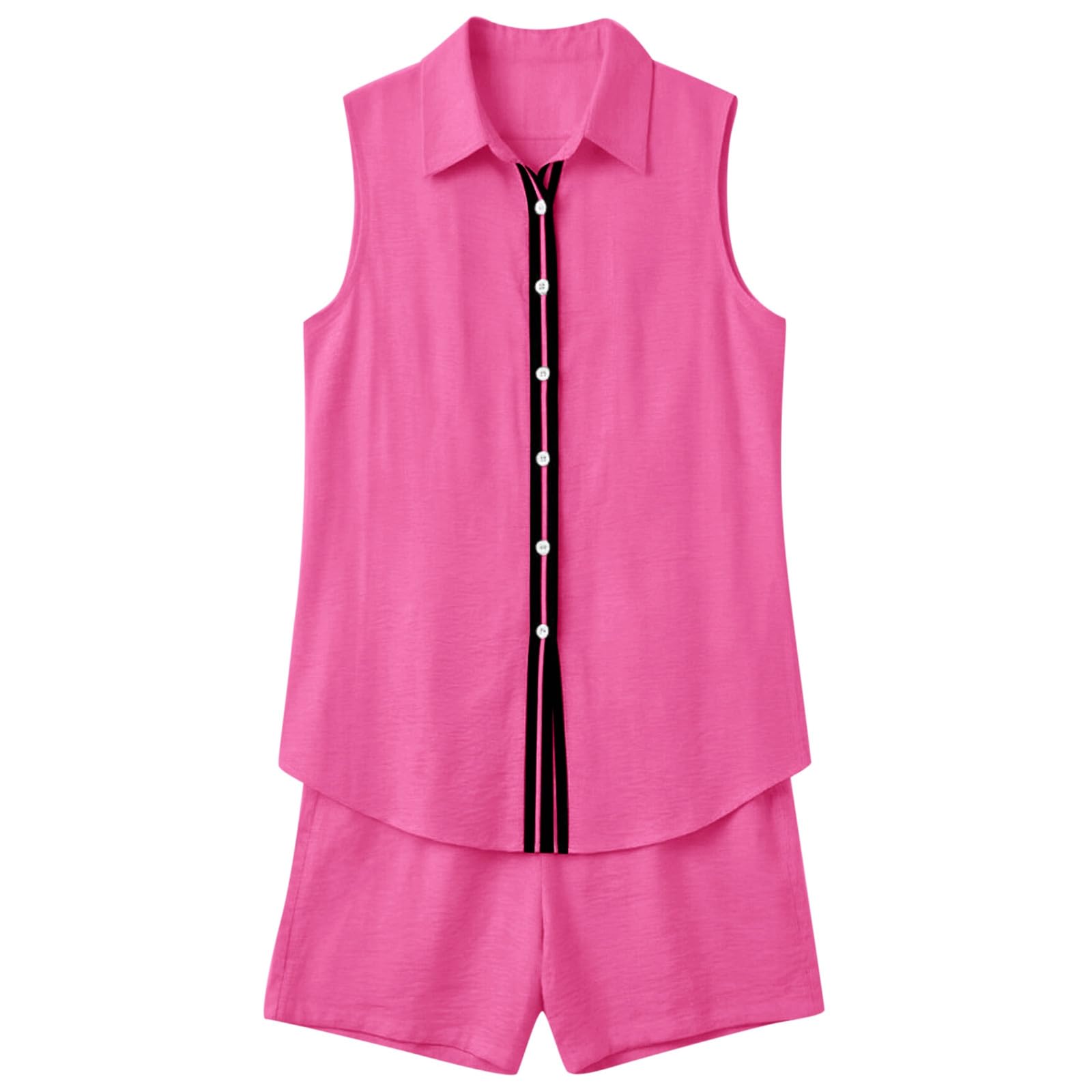 Generisch Completo estivo per il tempo libero, set da due pezzi con gilet, cardigan, maglietta con maniche in lino, versatile, per l'uso quotidiano, ufficio, vacanze