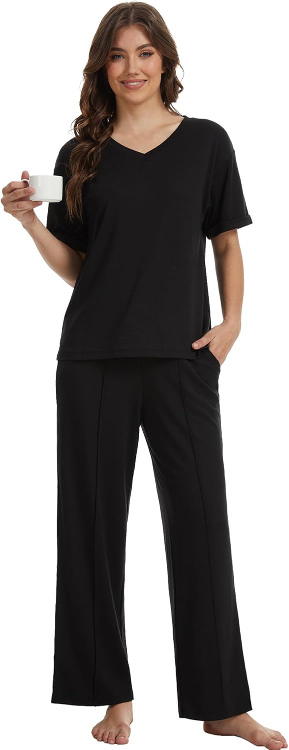 GYS Bamboo Viscose 2 Piece Outfits for Women Spring Summer Casual Lounge Sets for WFH, Errands, Travel, Airport