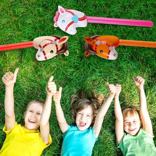 Chivao 12 Pieces Inflatable Stick Horse Cute Horse Head Stick Blow up Balloon Colorful Cowboy Cowgirl Party Decorations for Themed Birthday Party(Red and Pink and Coffee Color) - Image 3