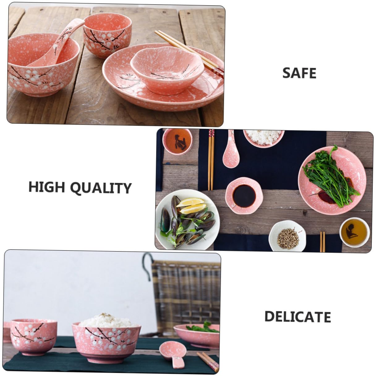 COLLBATH Vajilla Rosa Diseño Japonés Seguro para Hogar y Restaurantes con Cuencos Platos Tazones y Cubiertos Elegantes