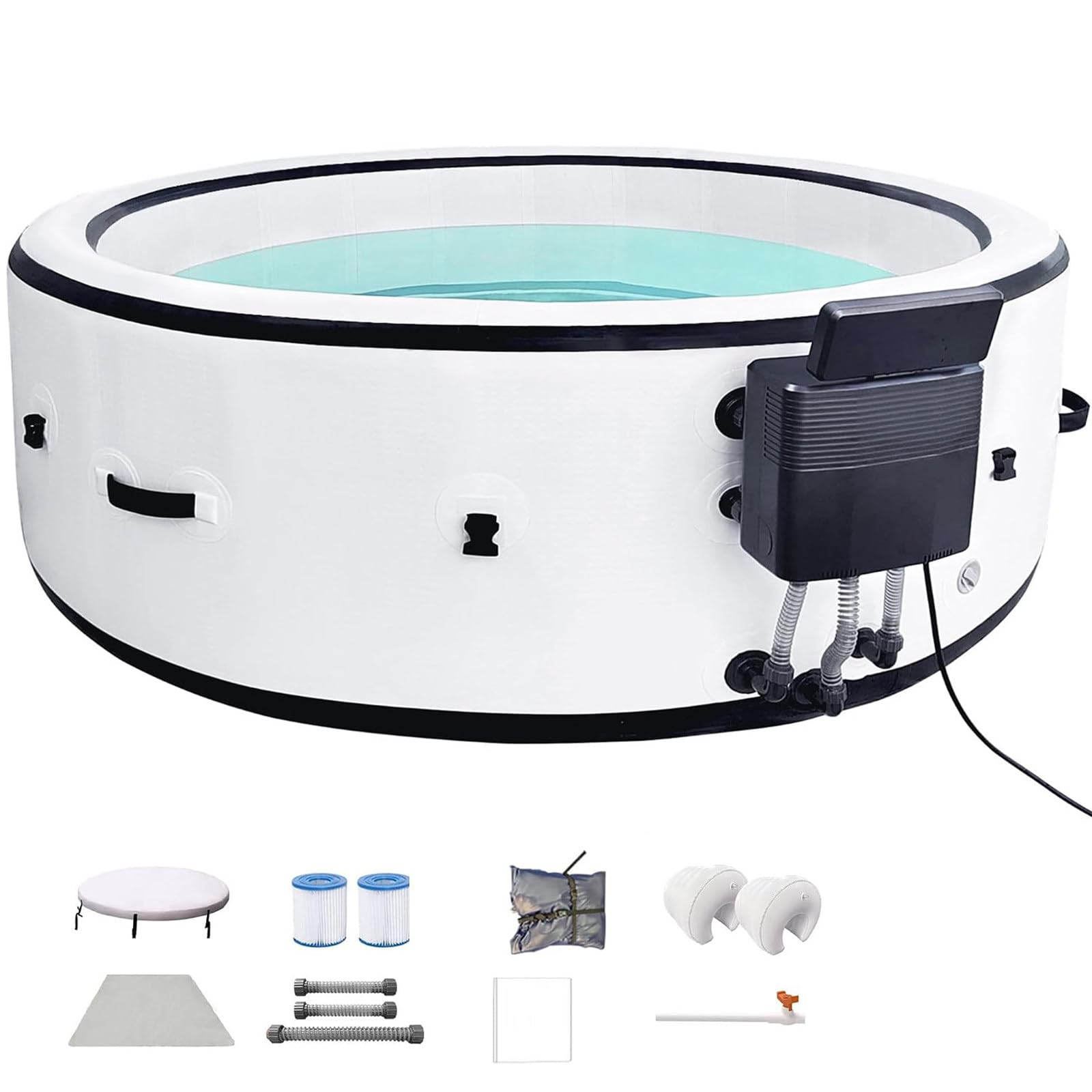 DDZJTPP 2-6 Person Inflatable Hot Tub Spa,Portable Hot Tub with 180 Massaging Bubble Jets,104°F Fast Heater,6-Color LED Lighting,Durable Puncture Resistant Blow Up Tub for Patio 81x28in
