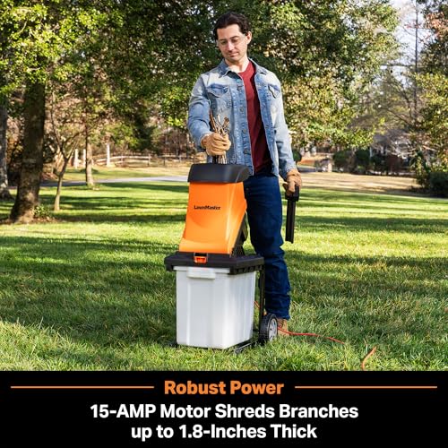 Image of LawnMaster Wood Chipper, 15 Amp Electric Wood Chipper Shredder with Collection Bin, 1.8-Inch Cutting Diameter Max 16:1 Reduction-FD1504