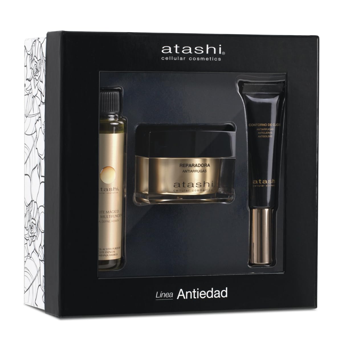 Atashi Cellular Cosmetics | Cofanetto Rituali Antietà Quotidiani | Crema Riparatrice + Contorno Occhi + Olio Corporeo Magico | 50 ml + 15 ml + 60 ml, 125 Millilitri