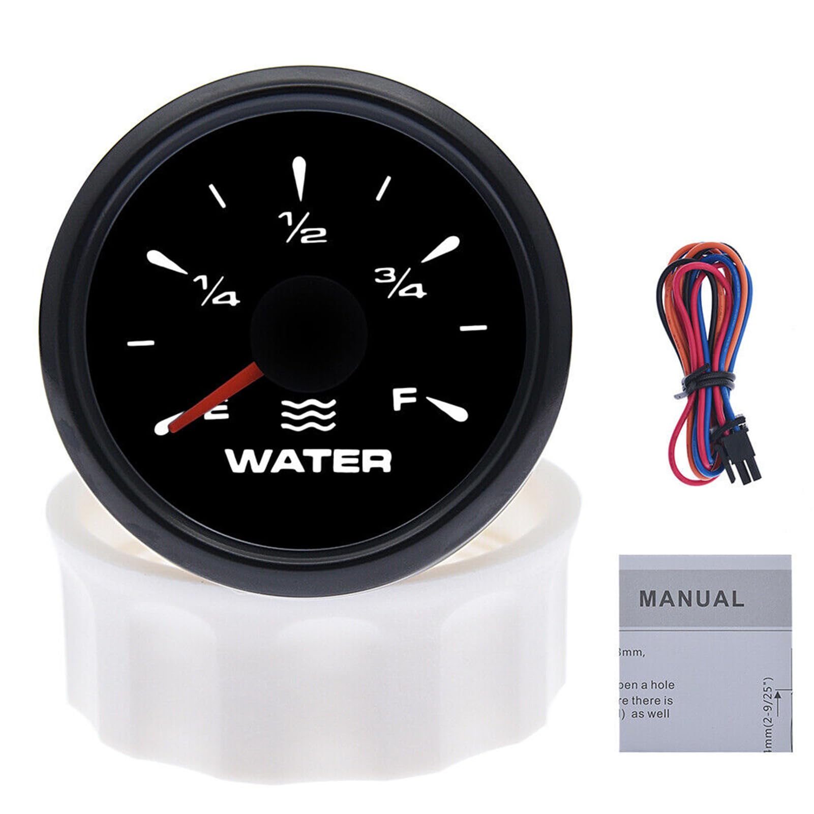 Geloo Jauge de Niveau d'eau 52 mm, Indicateur de Niveau d'eau Étanche 0-190 ohm ou 240-33 ohm Réglable avec Rétroéclairage 7 couleurs pour voiture, Moto, Yacht, Bateau