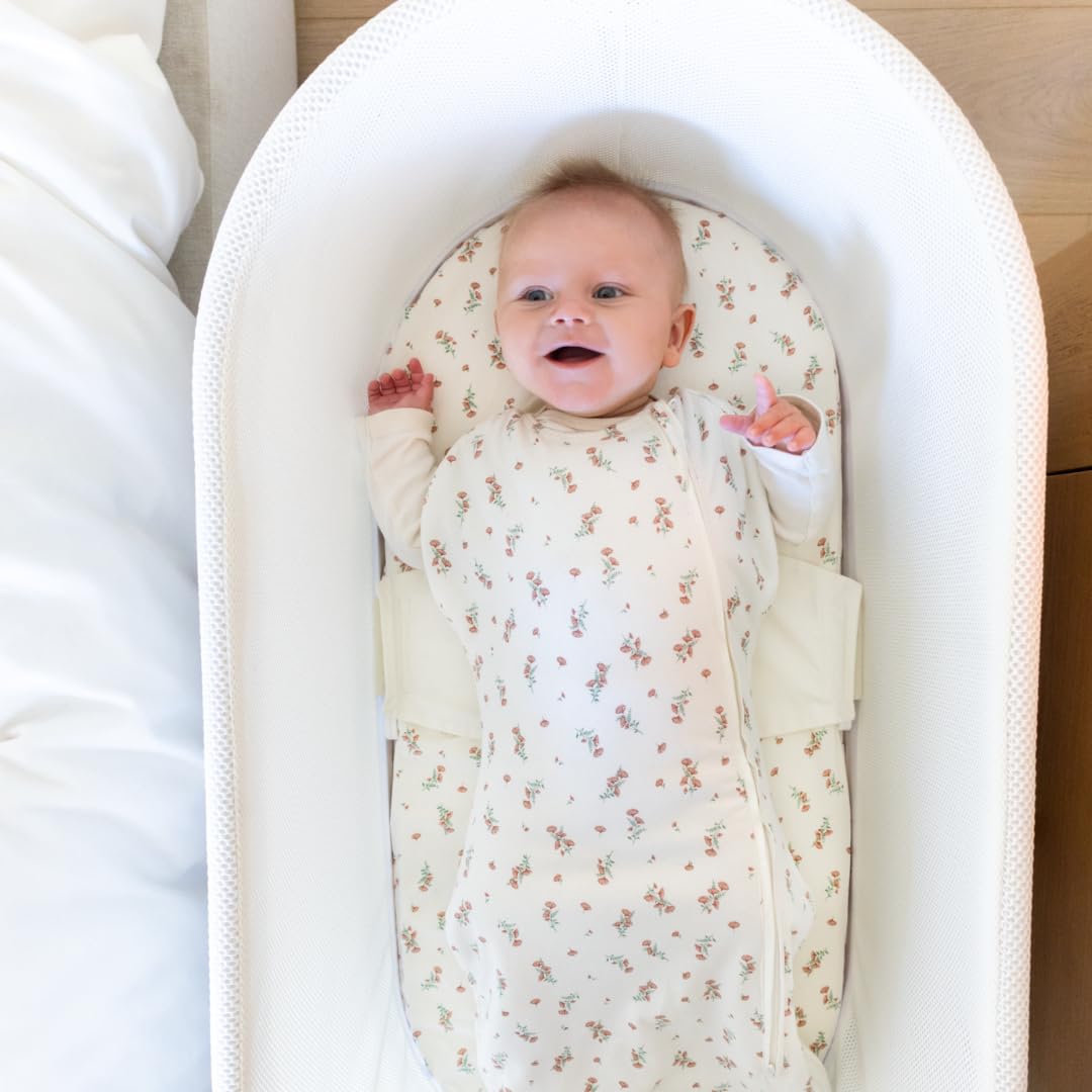 happiest baby Couverture d'emmaillotage SNOO Sack Comforter - Cotton 100% bio - Favorise un développement sain des hanches (Fleurs sauvages ivoire, Petit)