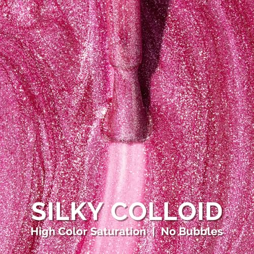 Image of MelodySusie Pink Glitter Gel Nail Polish,0.5fl oz Nails Soak Off UV LED Strawberry Pink Shimmer Gel Polish Gift for Women Nail Art Manicure Salon DIY Nail Design Decoration at Home-1749