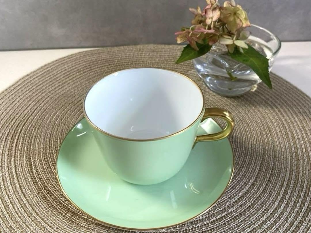 大倉陶園 色蒔き（ライトグリーン） モーニングカップ＆ソーサー