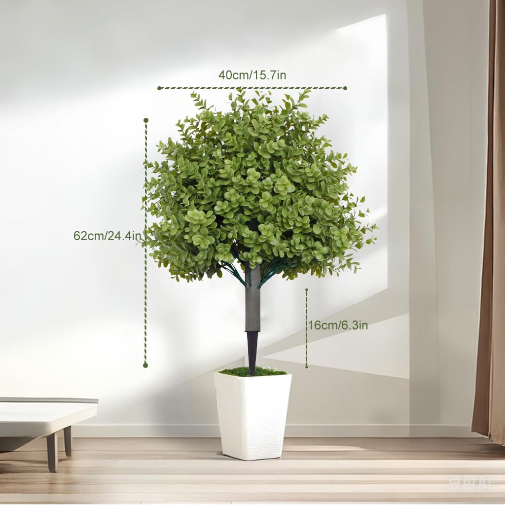 Sztuczne eukaliptusowe drzewa topiary, do użytku wewnątrz i na zewnątrz, sztuczne rośliny z kolcami do ziemi, do zimozielonego ogrodu, na ganek, dekoracja domu, 2 szt