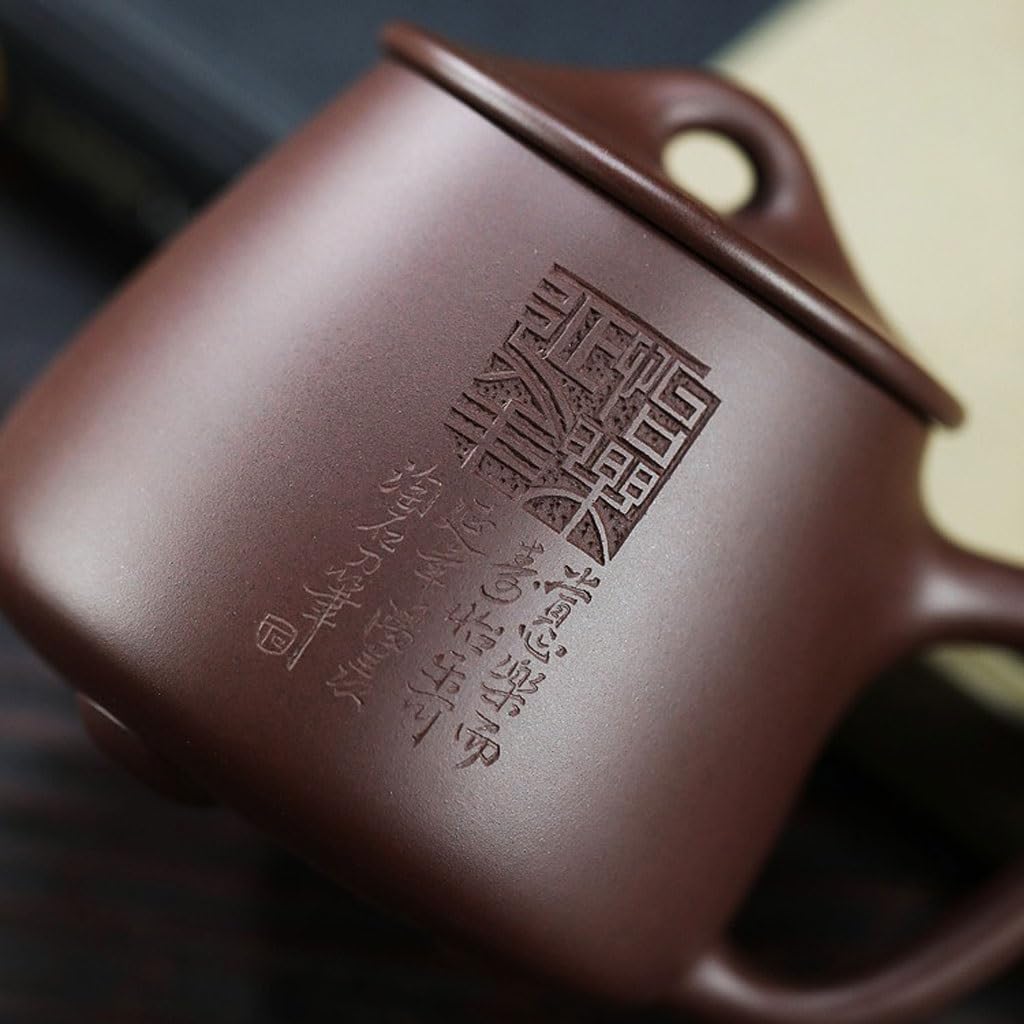 Kubki Matcha Fioletowy kubek z piaskiem 420 ml Ręcznie grawerowany kubek do herbaty z pokrywką Zestaw do herbaty Kung Fu Chiński kubek do herbaty zestaw do herbaty z zaparzaczem