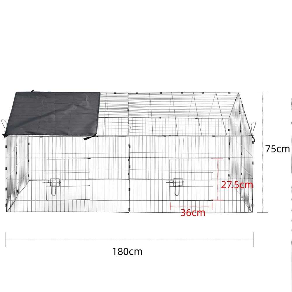 Mucola Freigehege Kleintiere 180x75x75 cm Metall verzinkt mit Sonnenschutz | Freilaufgehege Kaninchen Auslauf Kleintierauslauf faltbar 4 Türen | Hasenauslauf Meerschweinchen Gehege Outdoor fuchssicher