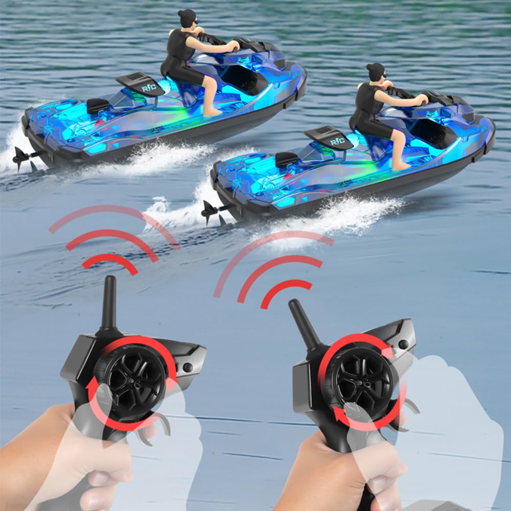 2,4 GHz Ferngesteuertes Motorboot, Hochgeschwindigkeits RC-Boot mit LED-Leuchten & Abnehmbarer, 2 austauschbare Akkus, Wasserspielzeug für Pool, Badewanne und See