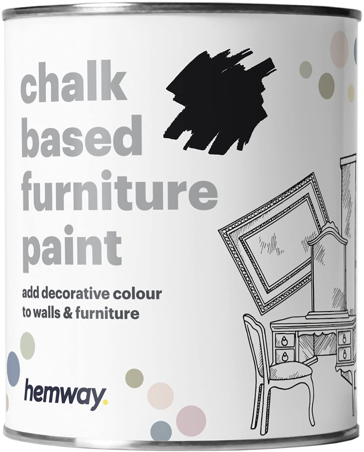 Hemway Matt Shabby Chic Chalk Based Furniture Paint 1L Cool Neutral Colours Suitable for Interior Furniture, Wardrobes, Shelves, Tables and Chairs, Quick Drying Chalky Finish Smooth Touch - Black