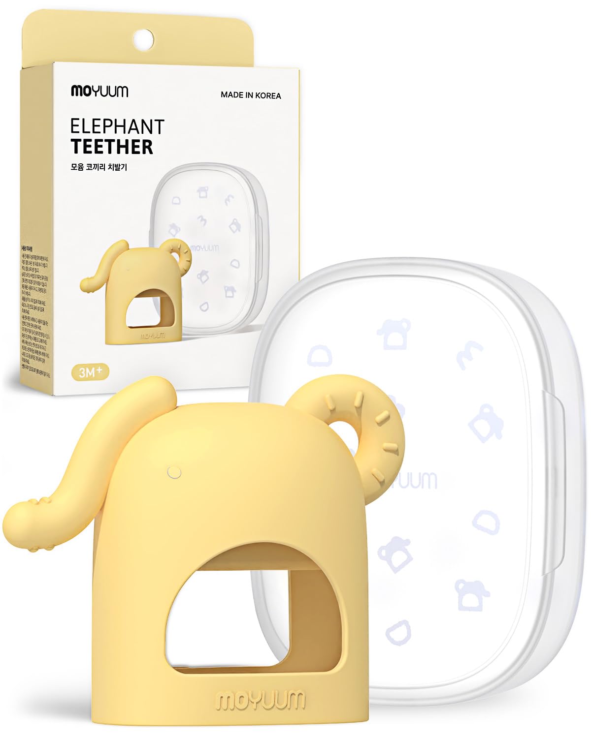 MOYUUM Mordedor de silicona con forma de elefante Moyuum | Hecho en Corea, alivia la dentición, es fácil de sujetar, resistente a caídas y con correa ajustable para la muñeca, para bebés de 3 meses o