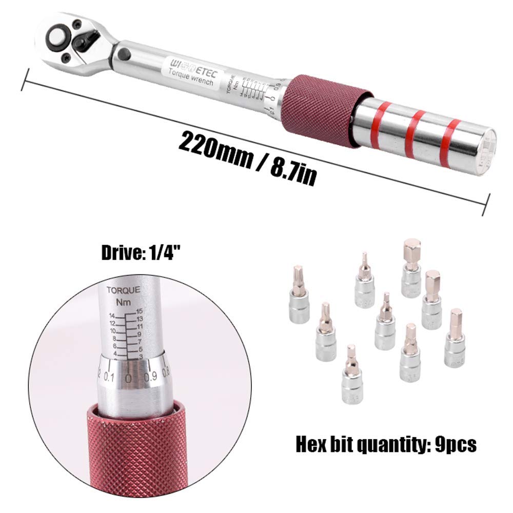 Chiavi dinamometriche -1/4" Dr 2-15Nm Mini set di attrezzi per biciclette regolabili Kit di attrezzi manuali Kit di attrezzi a cricchetto Chiave dinamometrica meccanica Chiavi manuali - Set di a