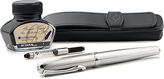 Diplomat Excellence A2 - Penna stilografica cromata con astuccio in pelle, inchiostro e convertitore