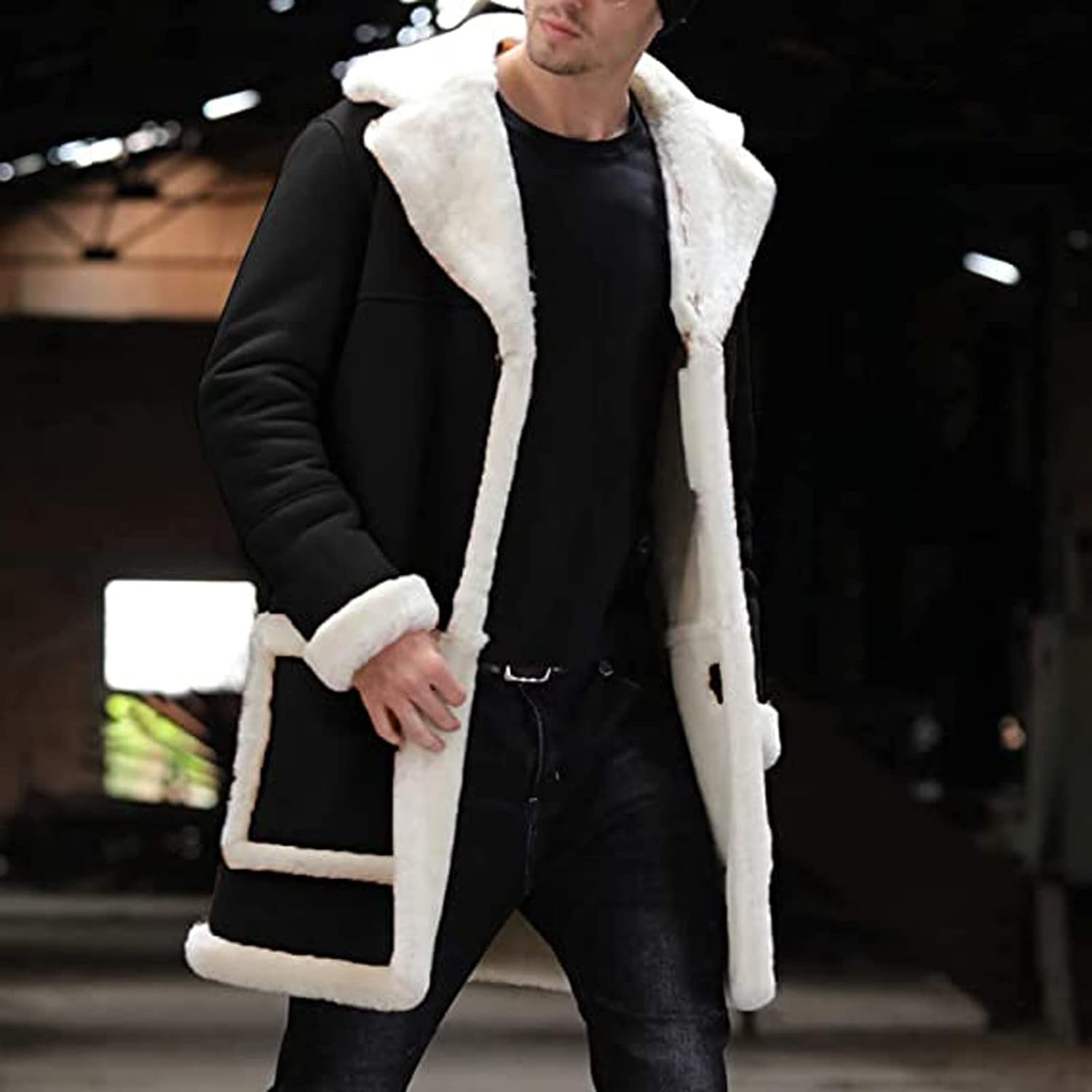 Ymosrh Sport Jackets for Men Men's Casual Cardigan Fleece Lined Solid Buttons Wool Long Sleeve Trench Coat Jackets