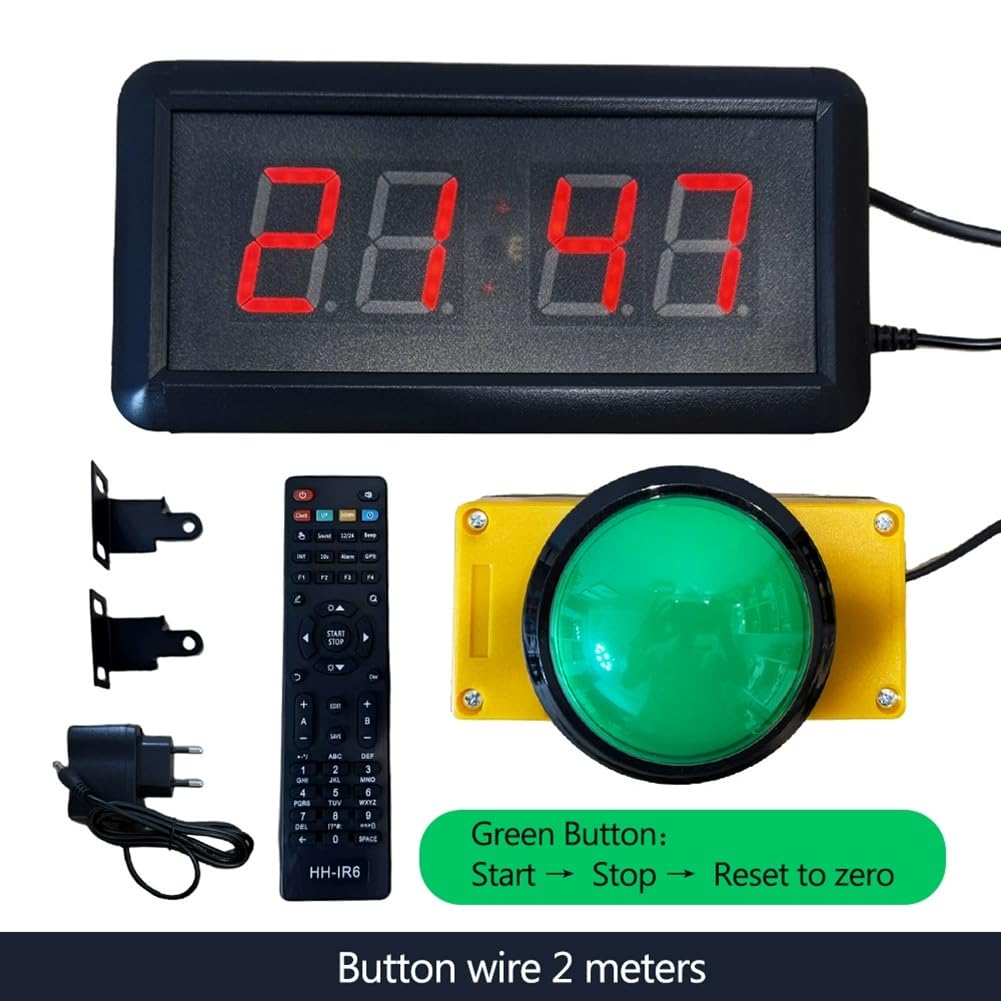EU Plug LED Countdown Stopwatch Digital Wall Clock with Button Remote Control, Reset to Race Timer 10cm Big Button