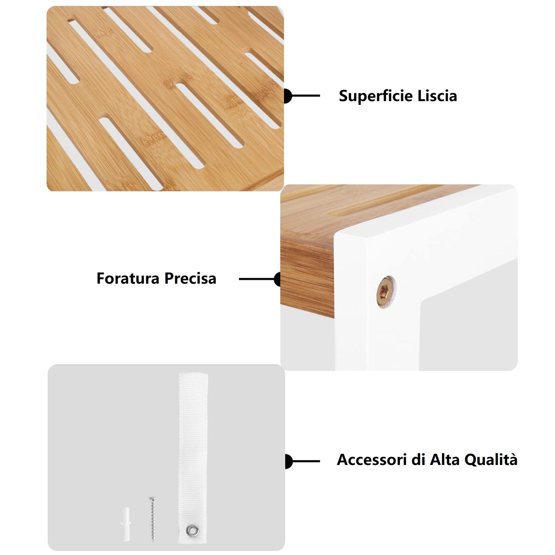 FOREHILL Scaffale Bagno in Bambù con 7 Ripiani Regolabili, Bianco+Naturale | Scaffalatura Portaoggetti,Mensole Scaffale Autoportanti,Ingombro Ridotto,per Bagno, Soggiorno,Cucina, Balcone,160x36x28cm