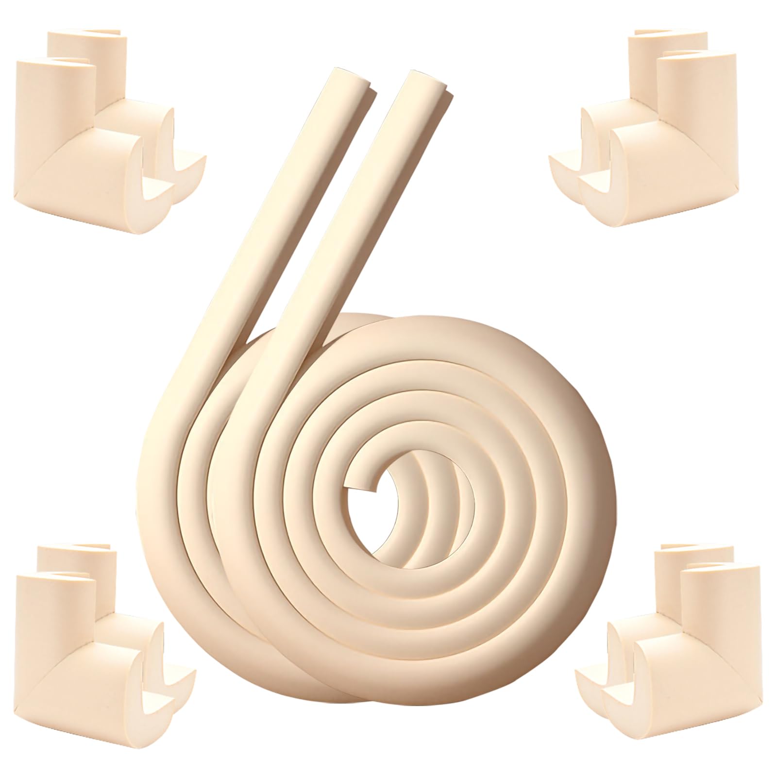 Heavy Duty Edge Protector for Baby Proofing Furniture - 8 L-Shaped Corner Covers + 4M Foam Strip with Adhesive Backing, Safe & Soft Bumpers for Table/