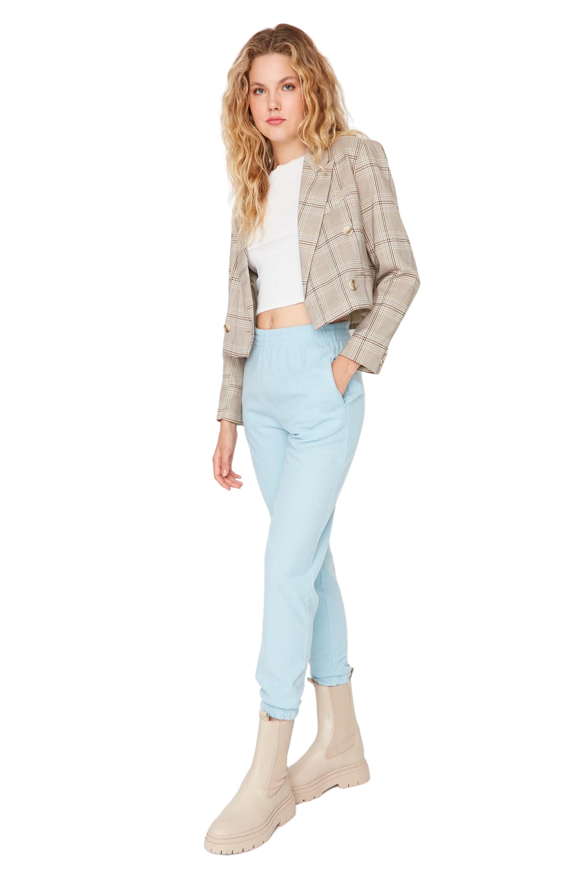 Trendyol Damen Light Blue Women's Herren Mittlerer Bund Jogginghose Sweatpants, M