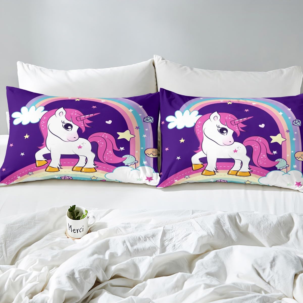 Juego de sábanas de Unicornio para niñas, Lindo Juego de sábanas de Unicornio con diseño de Caballo de ensueño con Bolsillo Profundo para niños y niñas, Juego de Ropa de Cama de Unicornio mágico Tama