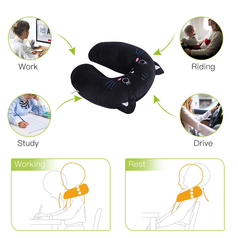 ARKEM Cuscino da viaggio per animali in memory foam, comodo cuscino per il collo con maschera per gli occhi carina Cuscino da viaggio leggero per aereo, auto, treno-tiger